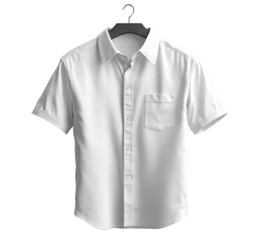 White short sleeve shirt with pocket, hanging on hook, perfect for casual wear png