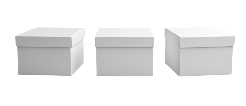 Minimalist white boxes arranged in row, perfect for storage or gifts png