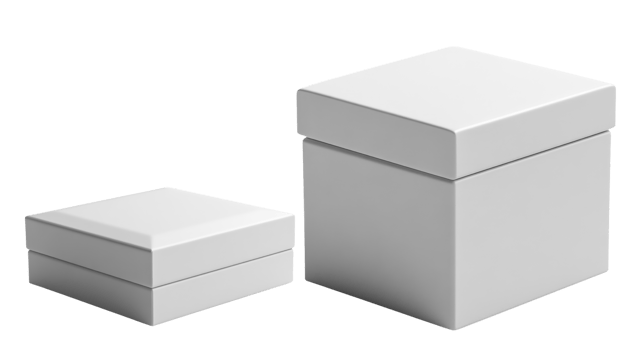 Minimalist white gift boxes in various sizes, perfect for any occasion png