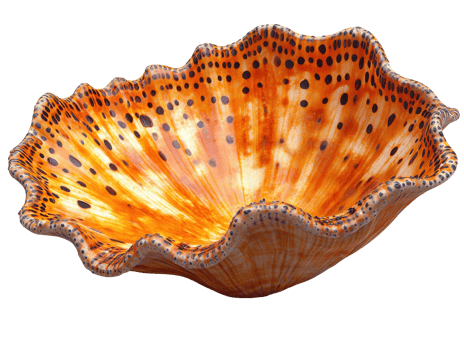 vibrant orange decorative bowl with wavy edge and black spots, perfect for home decor png