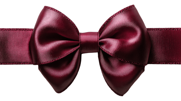 Elegant burgundy satin bow with ribbon, perfect for gifts or decorations png