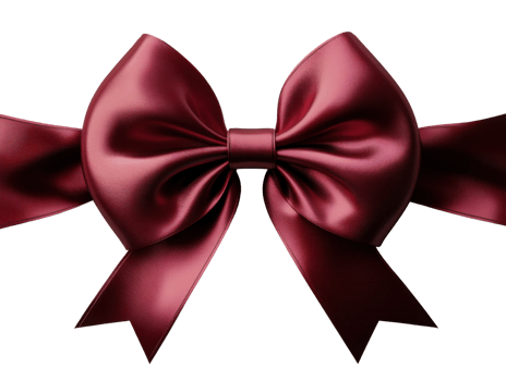 Elegant red satin bow with smooth texture and flowing ribbons png