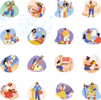 Bundle of Women Ethnicities Flat Illustrations vector