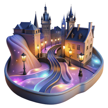 Enchanted Night A 3D Winter Village Scene png