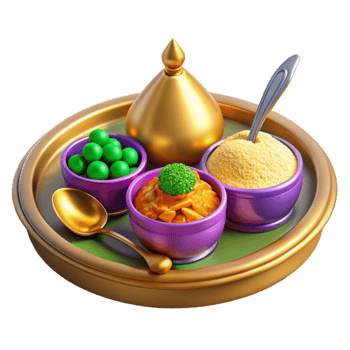 Golden Tray of Festive Foods Sweet Peas, Curry, and Powder png