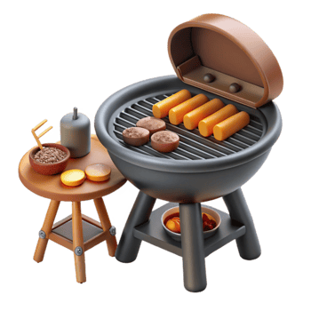 Summer BBQ Grill with Sausages and Patties png