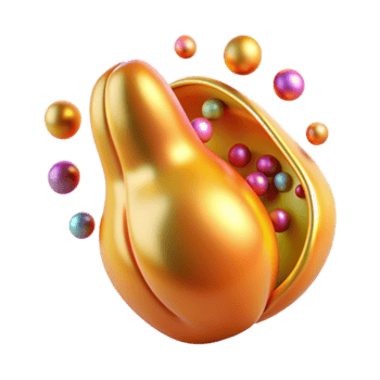 Golden Vessel with Colorful Spheres 3D Render png