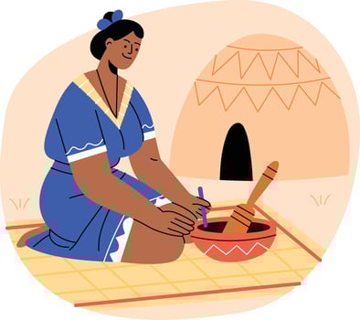 A flat illustration of a woman preparing drink at kava ceremony vector