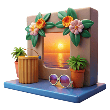 Sunset Ocean View Summer Vacation Scene png