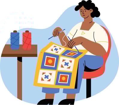 A woman doing traditional quilting, flat style illustration vector