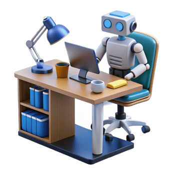 Robot at Desk AI Office Worker png