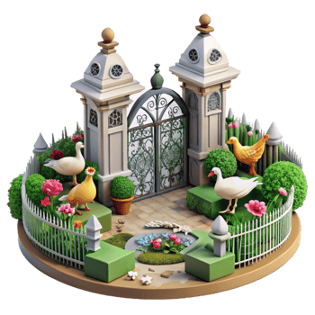 Enchanted Garden Gate with Birds and Flowers png