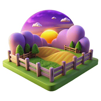 Sunset Farm 3D Render of Idyllic Rural Scene png