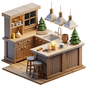 Cozy Kitchen Island Design Rustic Cabinets Farmhouse Decor png