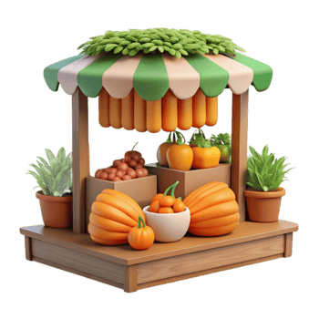 Autumn Harvest Market Stall Pumpkins, Carrots, and More png