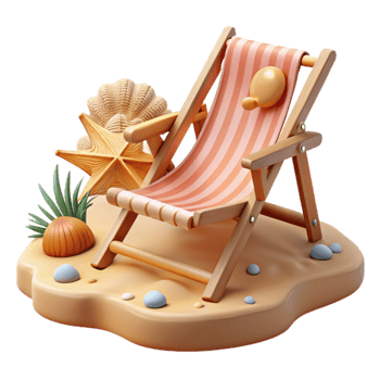 Beach Relaxation Seaside Lounger with Shells Starfish png