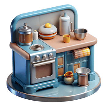 Retro Kitchen Playset Stove, Cabinets, and Accessories png