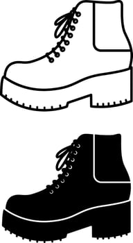 Boots Icons. Black and White Illustration. Ankle Length Shoes. Fashion and Clothing Concept vector
