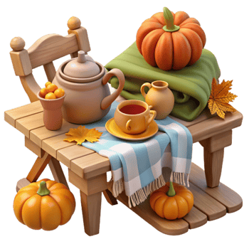 Autumn Harvest Tea Party Cozy Table Setting png