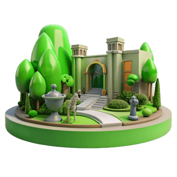 Museum in a Park 3D Render of Green Oasis png