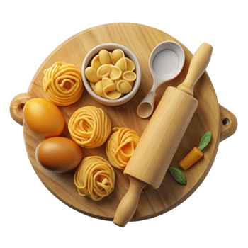 Pasta Making Rolling Pin, Eggs, and Noodles png