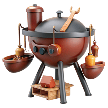 Fantasy Kettle Grill with Hanging Accessories png