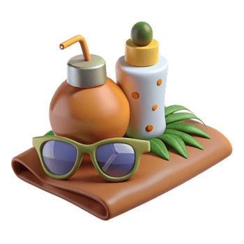 Summer Vacation Essentials Sunglasses, Drink, Lotion Towel png