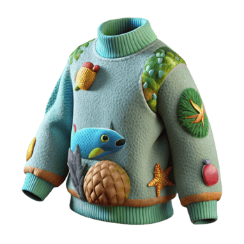 Ocean-Themed Knit Sweater with 3D Appliqu png