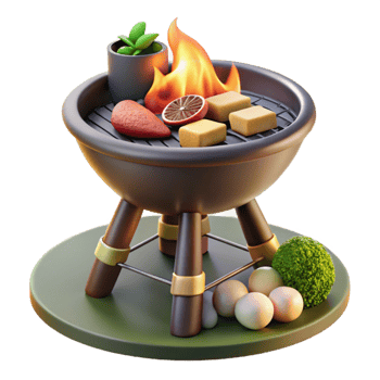 Summer BBQ Grill with Food and Flames png