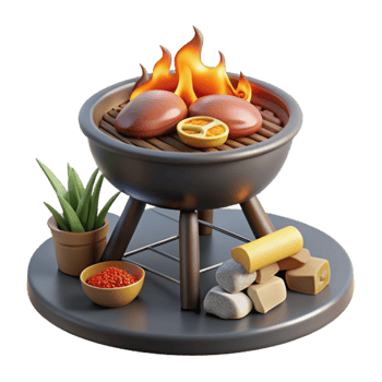 Summer Grill BBQ Cookout with Patio Plants png