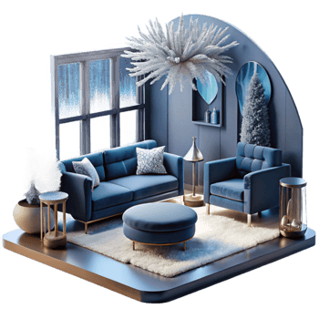 Winter Living Room Cozy Blue Decor Festive Design png
