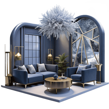 Modern Luxury Living Room Elegant Blue Gold Interior Design png
