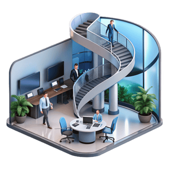 Modern Office Design Spiral Staircase, Workspace Efficiency png