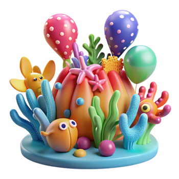 Undersea Balloons and Coral Reef Delight png