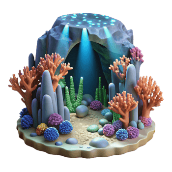 Undersea Grotto Luminous Coral Reef Scene png