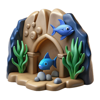 Undersea Grotto with Colorful Fish and Seaweed png