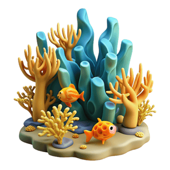 Undersea Coral Reef with Fish 3D Render png