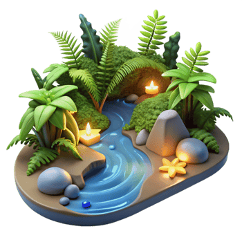 Serene River Landscape 3D Tropical Oasis png