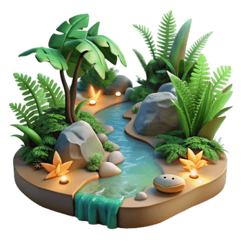 Serene Oasis 3D Render of Tropical Stream png