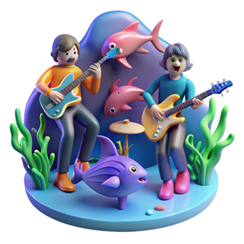 Undersea Band Cartoon Music Illustration png