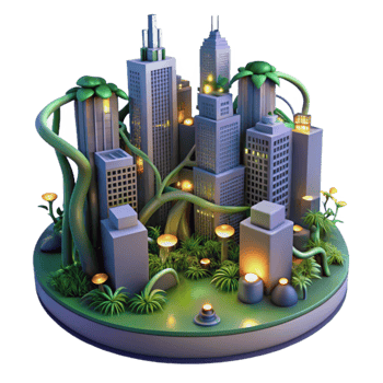 Urban Jungle Cityscape Integrated with Nature png