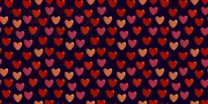 Seamless pattern with pink and red hearts on line, dark blue background, for lovers, Valentine's Day red confetti, flat lay, top view. Card, web design, textile, postcard vector
