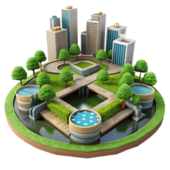 Urban Oasis City Park Design with Green Spaces and Water Features png