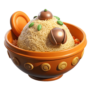 Noodles in a Decorative Bowl 3D Render png