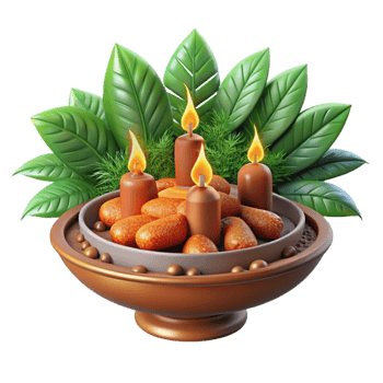 Festive Candles, Treats, and Greenery in Bowl png