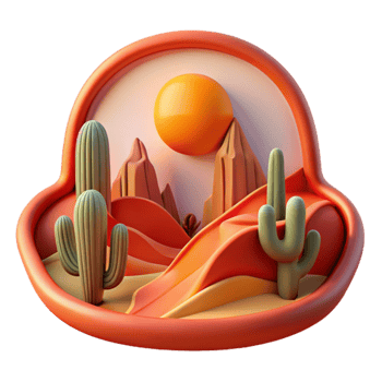 Sunset Desert Landscape 3D Render of Cactus and Mountains png