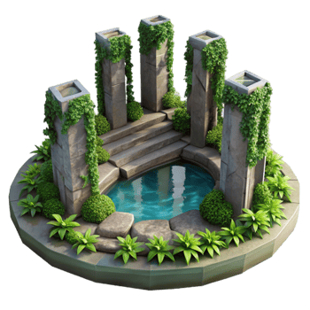 Enchanted Garden Pool with Stone Pillars png
