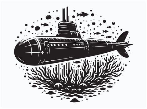 Simple Black Submarine Silhouette for Digital and Print Projects vector