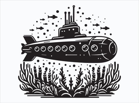 Classic Black Submarine Silhouette for Creative Illustrations vector