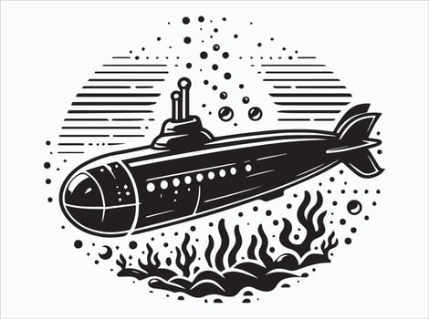 Black Underwater Submarine Silhouette for Logos and Branding vector